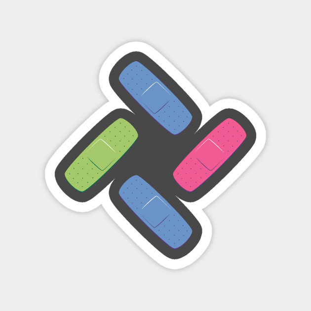 Pink, green and blue bandages Magnet by petitspixels