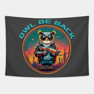 Owl Be Back Terminator Owl Tapestry