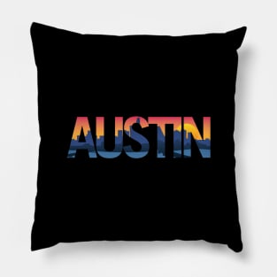 Austin Texas City Skyline Typography Overlay Pillow