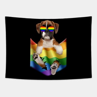 Boxer In Pocket LGBT Pride Flag For Dog Lovers Tapestry