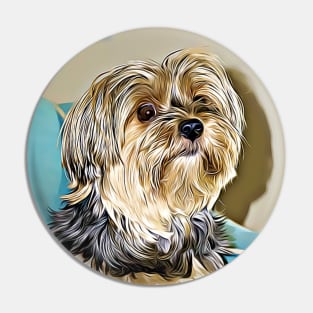 Cute Yorkshire Terrier Yorkie Puppy Digital Art Pin