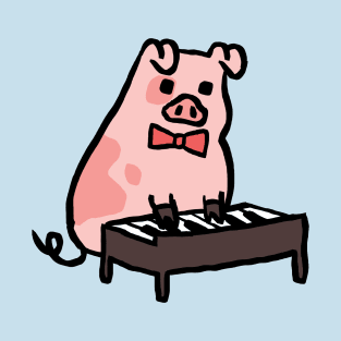 Cute Cartoon Piggy Playing Piano T-Shirt