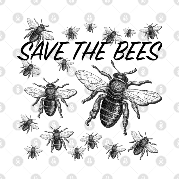 Hand drawn Bee with 3D effect for light background colors with Save the bees quote by jitkaegressy