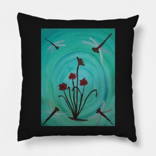 Ruby Red oil and watercolor painting by tabitha kremesec Pillow