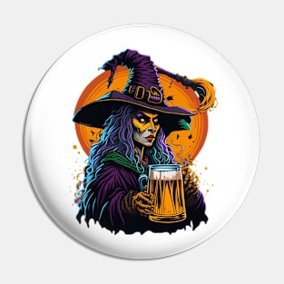 Halloween Witch With A Beer Mug Pin