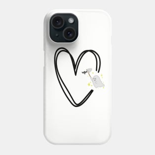 cute ghost catching a bat in a black heart Phone Case