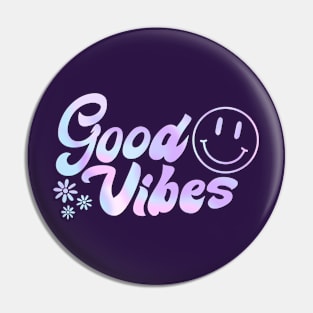 Groovy Good Vibes: 70s Holographic Text & Smiley Face Art Pin