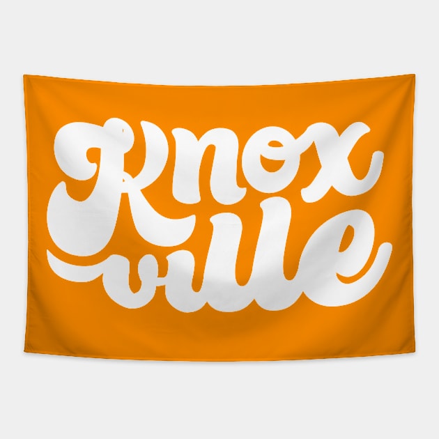 Knoxville Script - White + Orange Tapestry by jepegdesign