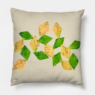 Watercolor green and tan connected diamond shapes Pillow