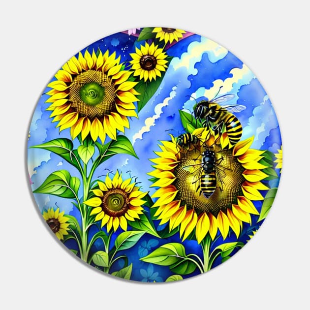 Bee On A Sunflower Pin by LetsGetInspired