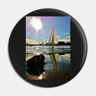 White Sailboat Reflecting in the Sparkling Glassy Water Pin