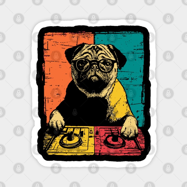 DJ Cyber Pug in Retro Pop Style Magnet by TuncGK
