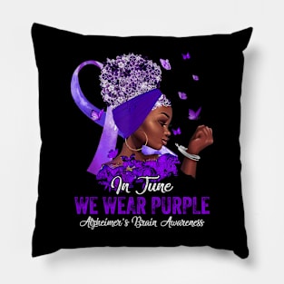 In June Wear Purple black womens Alzheimer's Brain Awareness Pillow