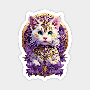 White Kitty amethyst gems flower design Magnet