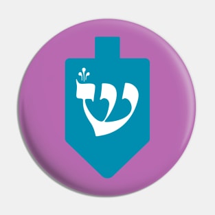 Turquoise Hanukkah Dreidel with the Letter Shin Pin