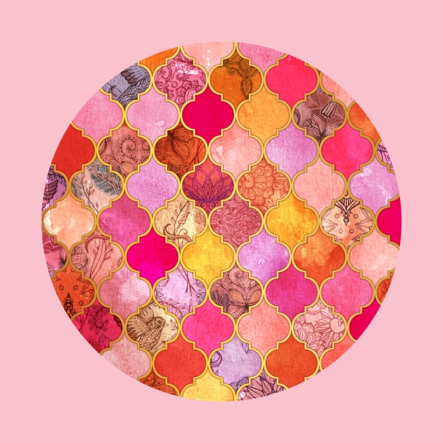 Hot Pink, Gold, Tangerine & Taupe Decorative Moroccan Tile Pattern by micklyn