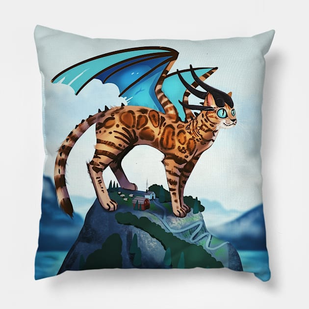 Bengal Cat Dragon Pillow by artngoodfeelings