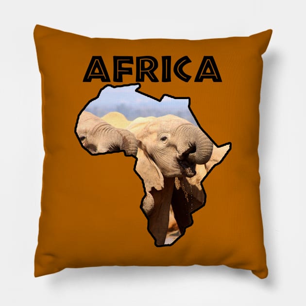 African Continent Elephant Drinks Pillow by PathblazerStudios