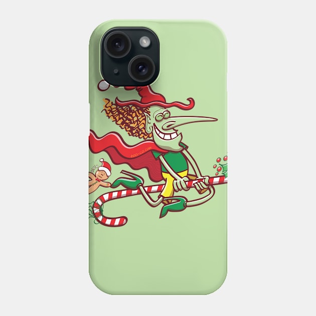 Halloween witch riding a Christmas candy cane Phone Case by zooco