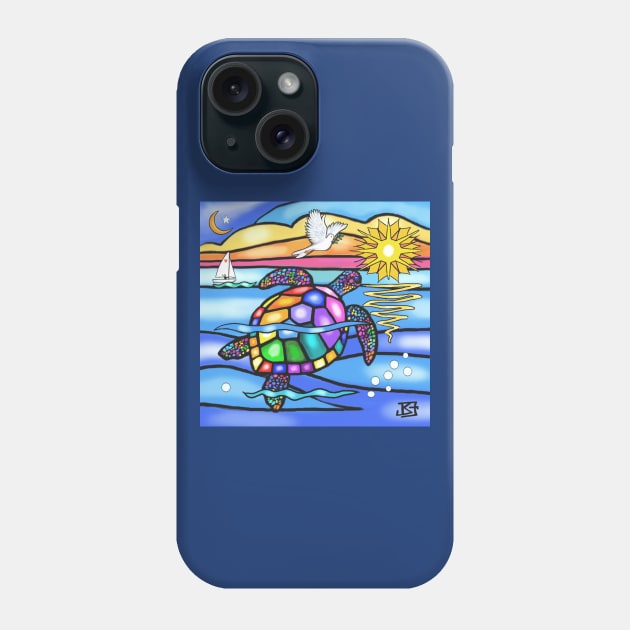 Stained Glass Style Sea Turtle Swims Toward Home Phone Case by Dogs Galore and More