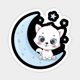 Cute cat sitting on a moon Magnet