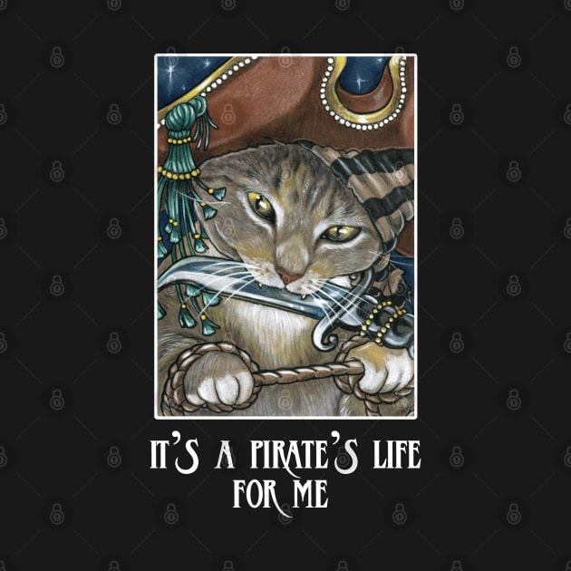 Pirate Cat Assassin - White Outline Design - Quote by Nat Ewert Art