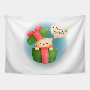 Cute Cat in a Gift Box Tapestry