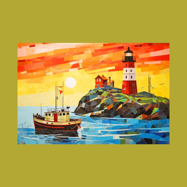 Fishing Boat Concept Abstract Colorful Scenery Painting by Cubebox