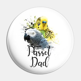Parrot Dad Color Splatter Budgie and Grey Parrot White Pin