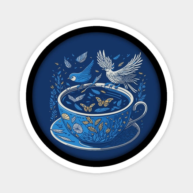 Fantasy Blue Teacup Illustration Magnet by The Maple Latte Shop