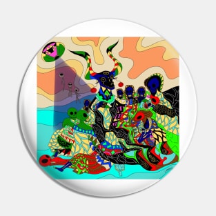 the goat monster with witches magical painting ecopop art Pin