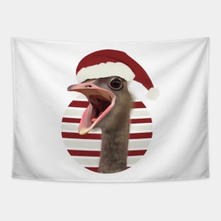 Cheerful Festive Ostrich With Santa Hat Tapestry