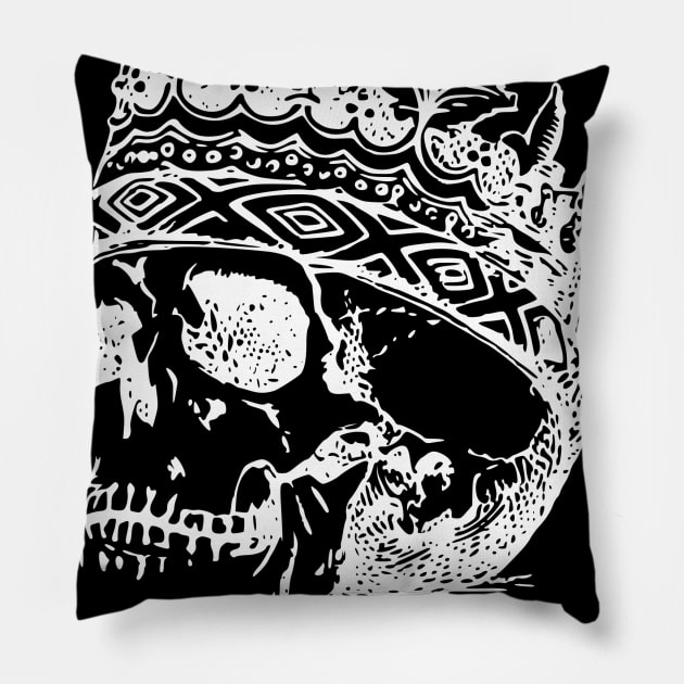 Amor Fati Skull King in Crown White Amor Fati Pillow by carobaro