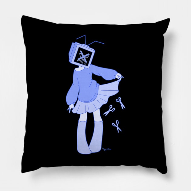 Scissor Sister Blue Pillow by Always Rotten