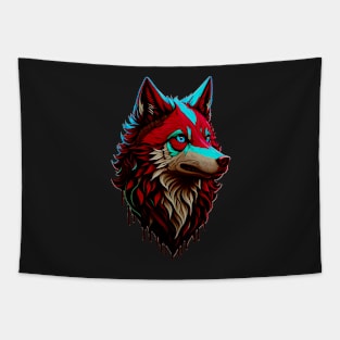 Colorful Wolf With Flowers Tapestry