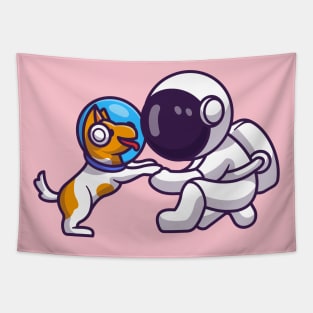 Cute Astronaut With Dog Astronaut Cartoon Tapestry