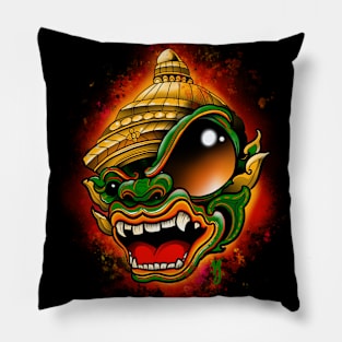 monkey warrior green Pillow