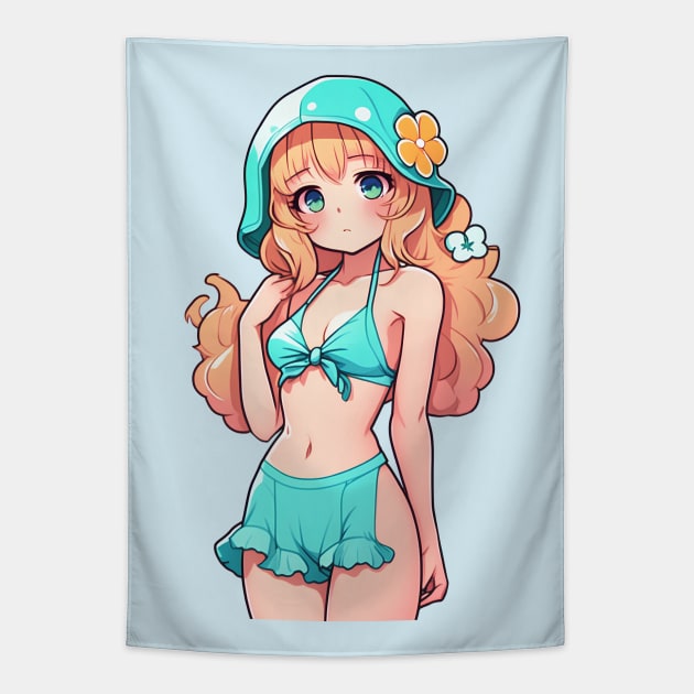 Cute anime girl in bikini Tapestry by InkPulse