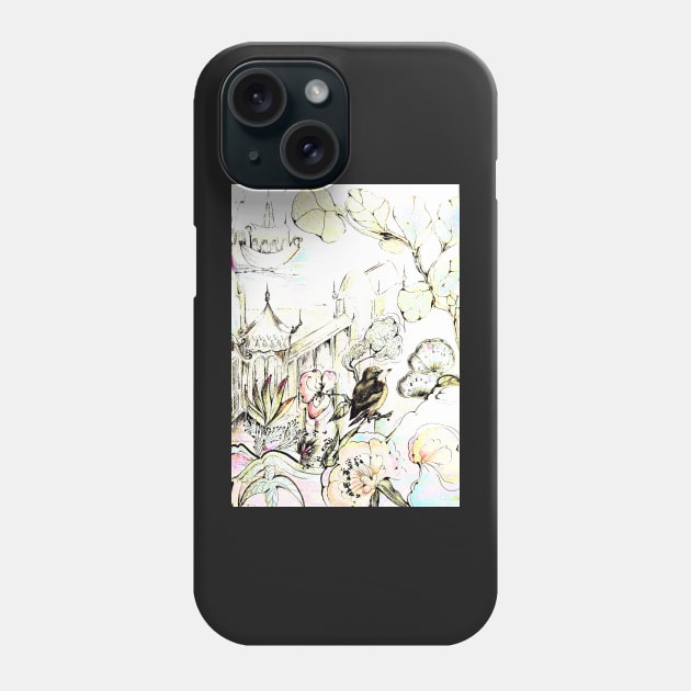 PRETTY ORIENTAL DECO PRINT PAGODA ASIAN ART POSTER FLORAL BIRD PRINT Phone Case by jacquline8689