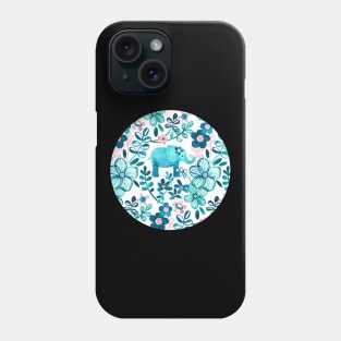 Dusty Pink, White and Teal Elephant and Floral Watercolor Pattern Phone Case