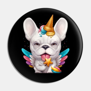 White French Bulldog Ice Cream Unicorn Pin