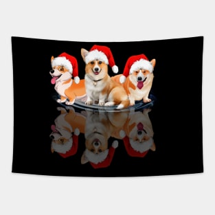 Shadow Corgi Dog Christmas Sweatershirt Cute Corgi Santar Hat Gift T-Shirt Tapestry