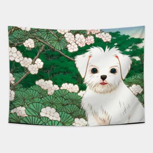 Malshi Dog in the Woods Cute Shih Tzu Maltese Tapestry