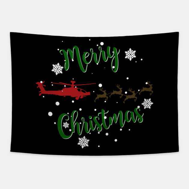 Gun Pilot - AH-64D Apache Reindeer Merry Christmas Tapestry by Aviation Designs