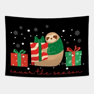 Christmas Sloth with Savor the Season Tapestry