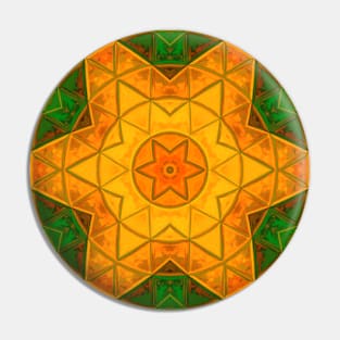 Mosaic Mandala Flower Green and Yellow Pin