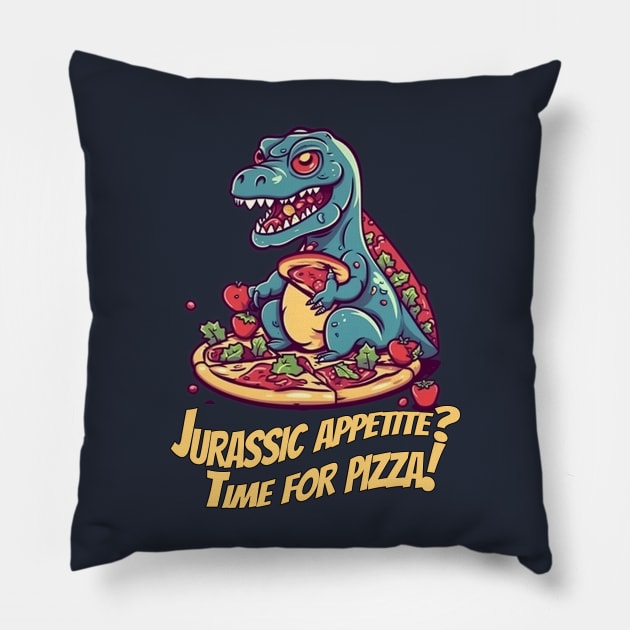 Rawrsome Pizza Lover Dinosaur T-Shirt Design Pillow by ABART BY ALEXST 