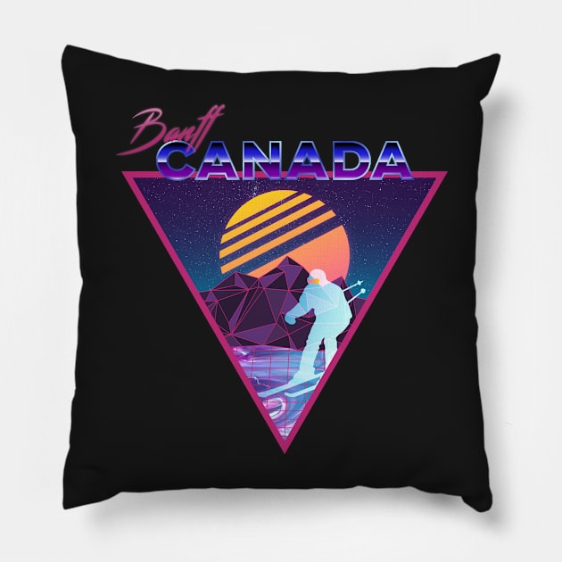 Retro Vaporwave Ski Mountain | Banff Canada | Shirts, Stickers, and More! Pillow by KlehmInTime