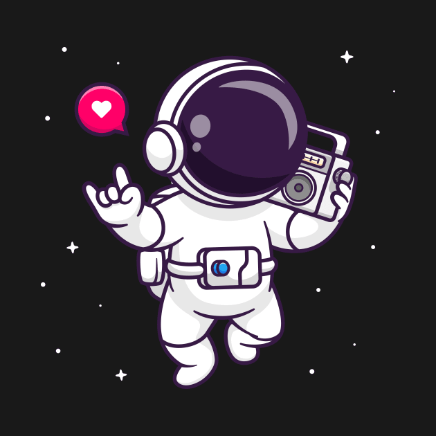 Cute Astronaut Listening Boombox In Space Cartoon by Catalyst Labs