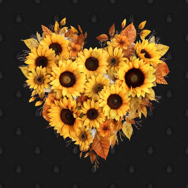 Sunflowers in heart shape - love at fall - sunflower heart by OurCCDesign
